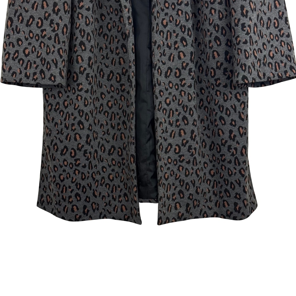 Nine West Gray Leopard Print Open Front Coatigan Cardigan Jacket Chic - Picture 3 of 9